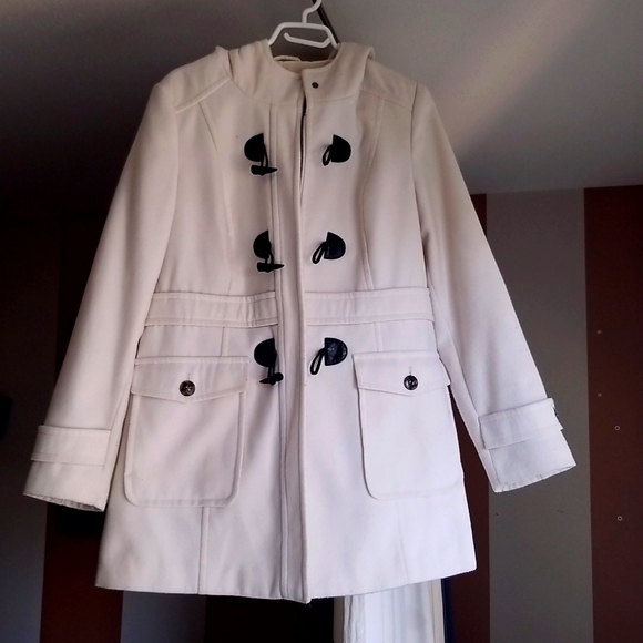 *CLEARANCE* Sz M Cream colour Hooded Peacoat - Picture 1 of 7